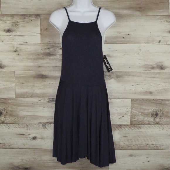 Boohoo* Women's Double Strap Open Low V-Back Navy Blue Midi Dress~ Size 10 - Picture 1 of 11